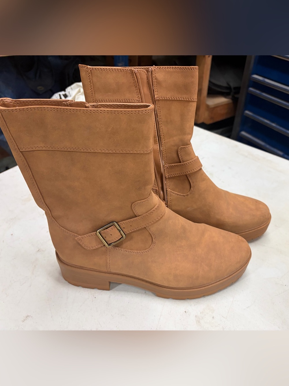 Style & Co. Tan Mid-Calf Buckle Heeled Boots